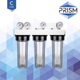 PRISM Three Stage Housing System with gauges on geometric background