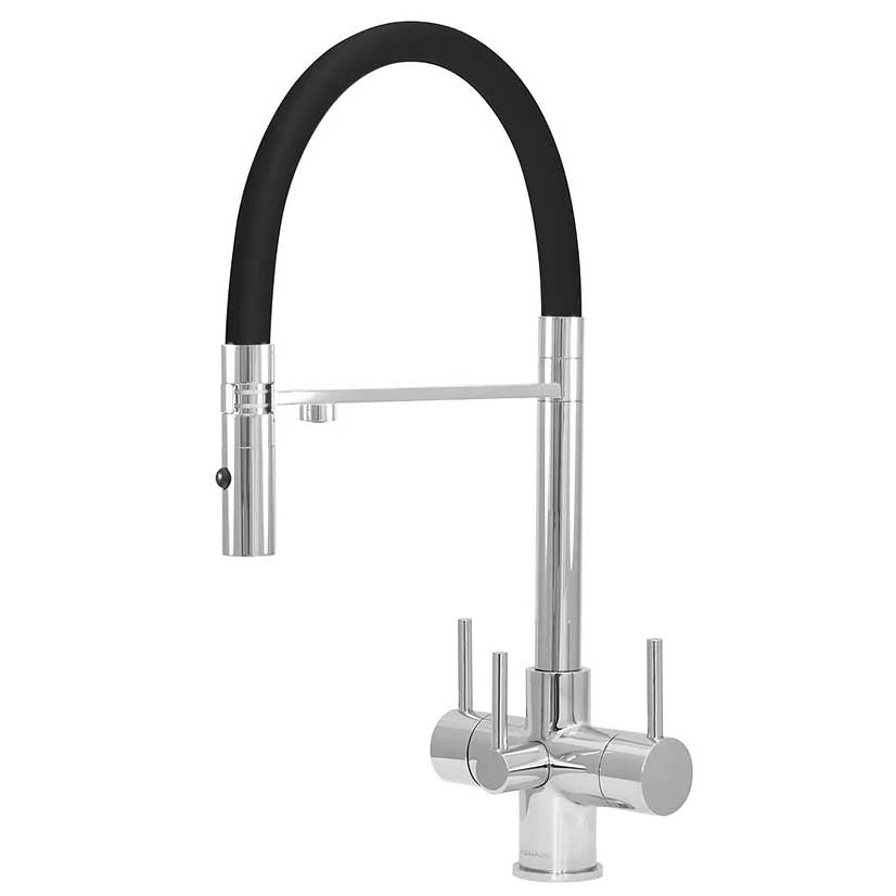 Acquapuro Aquila 3 Way 3 Lever Tap Chrome and Black