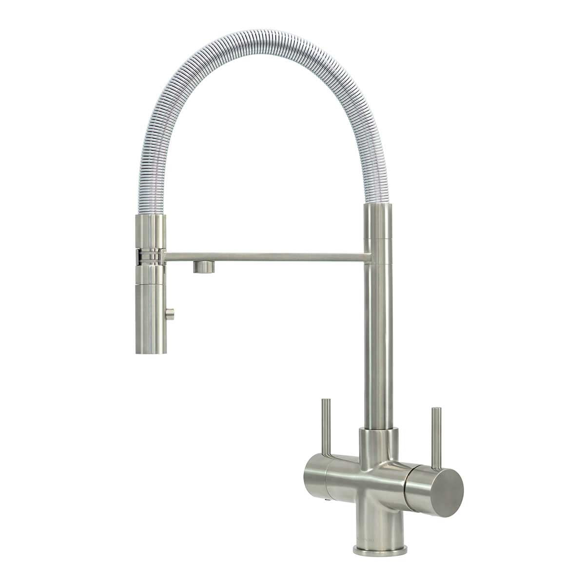 Acquapuro Aquila 3 Way 2 Lever Tap Brushed Steel