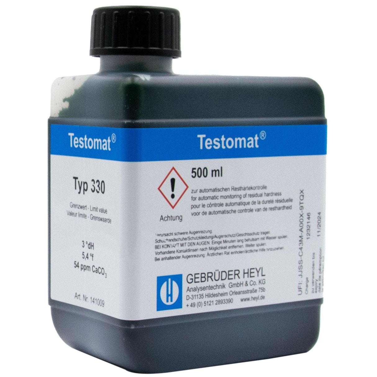 500 ml Testomat® 808 indicator bottle for measuring residual hardness, model 330 141009.